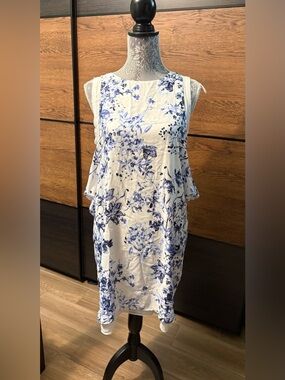 Zara White Mini Dress with Blue Floral Print
